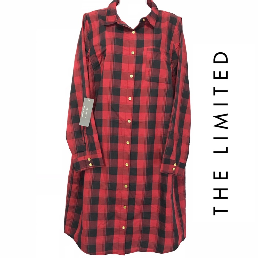 The Limited Red Black Buffalo Plaid Long Tunic Top